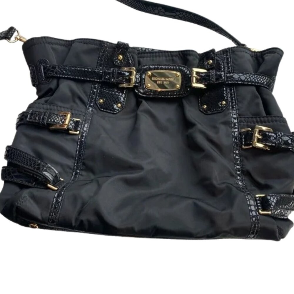 Michael Kors Womens Black Ganesvoort Purse Large Luxury Designer Gold Accent